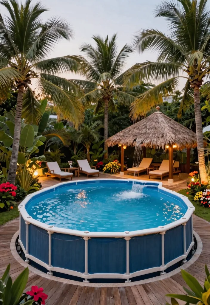 8 Unique Above Ground Oval Pool Ideas for Better Layouts 1. Tropical Paradise Retreat 0