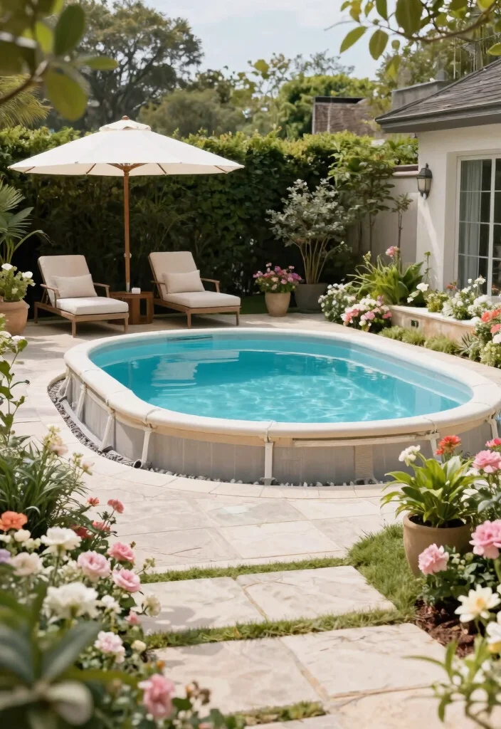 8 Unique Above Ground Oval Pool Ideas for Better Layouts 3. Elegant Garden Oasis 0