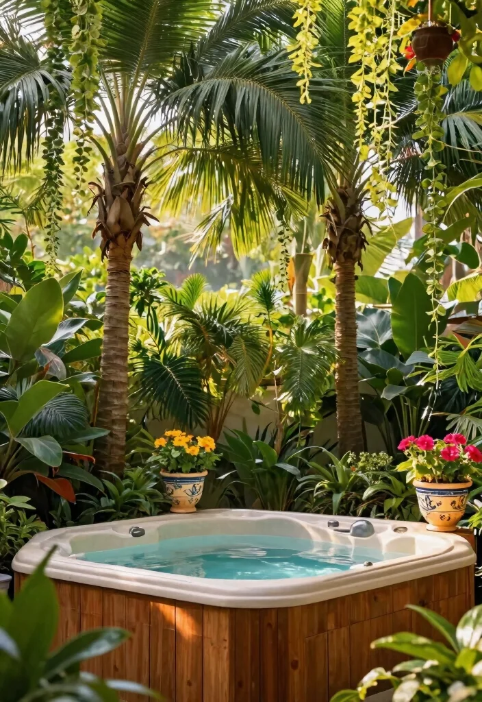 9 Aesthetic Hot Tub Decorating Ideas for a Zen Vibe 12 9 Aesthetic Hot Tub Decorating Ideas for a Zen Vibe 2. Incorporate Lush Greenery 0