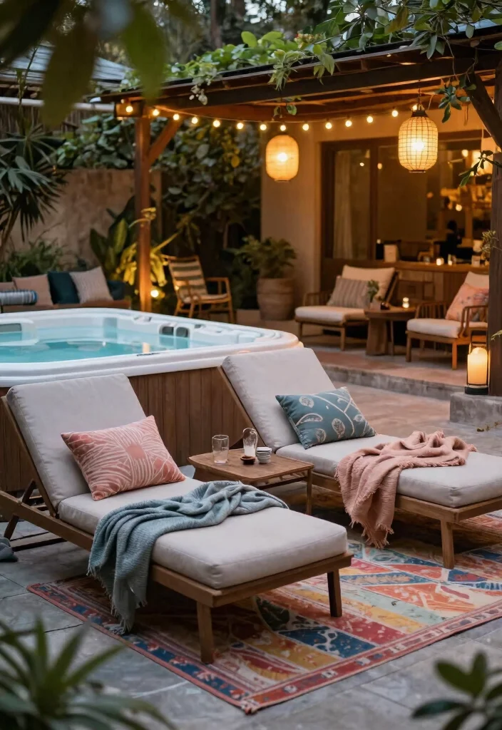9 Aesthetic Hot Tub Decorating Ideas for a Zen Vibe 23 9 Aesthetic Hot Tub Decorating Ideas for a Zen Vibe 3. Create a Cozy Lounge Space 0