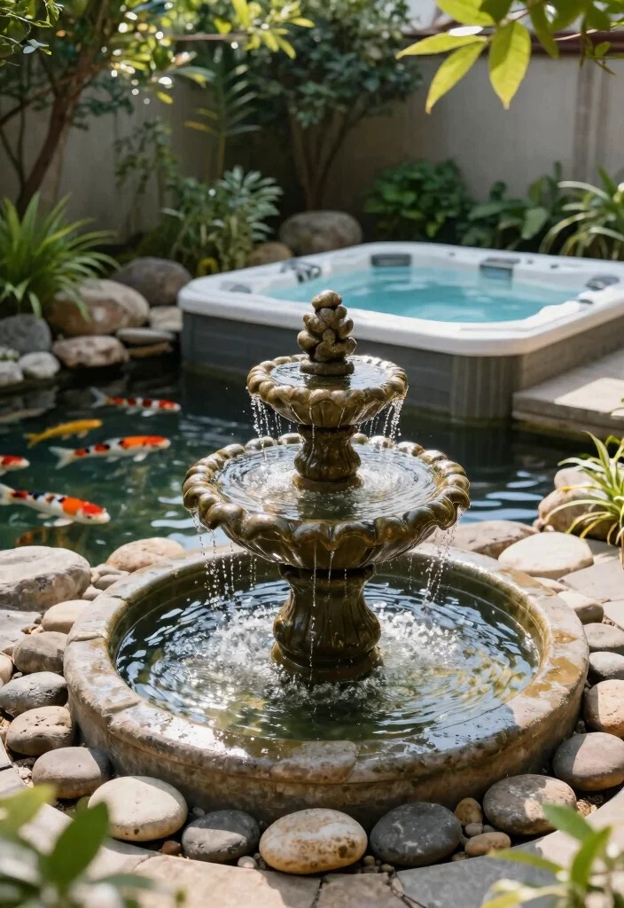 9 Aesthetic Hot Tub Decorating Ideas for a Zen Vibe 24 9 Aesthetic Hot Tub Decorating Ideas for a Zen Vibe 4. Add Tranquil Water Features 0