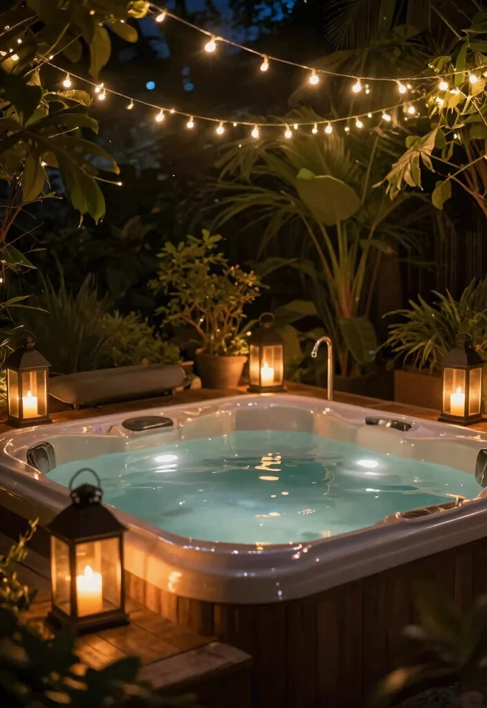 9 Aesthetic Hot Tub Decorating Ideas for a Zen Vibe 46 9 Aesthetic Hot Tub Decorating Ideas for a Zen Vibe 6. Introduce Ambient Lighting 0