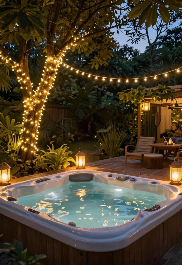 9 Affordable Hot Tub Patio Ideas On a Budget 8. Budget Friendly Lighting 0