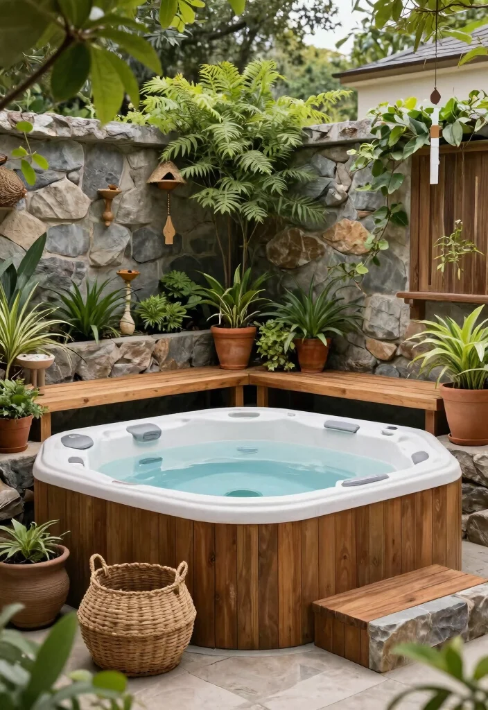 9 Affordable Hot Tub Patio Ideas On a Budget 9. Nature Inspired Decor 0