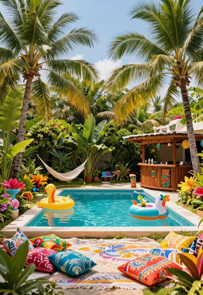 9 Best Rectangle Above Ground Pool Ideas for Modern Homes 3. Lush Tropical Paradise 0