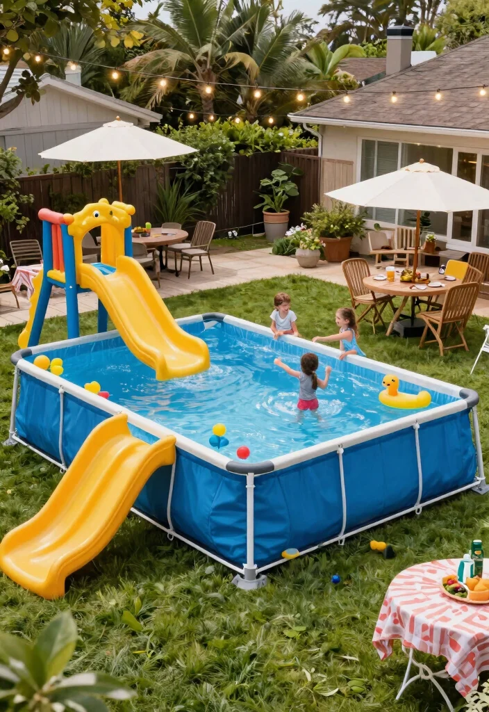 9 Best Rectangle Above Ground Pool Ideas for Modern Homes 6. Family Friendly Fun Zone 0