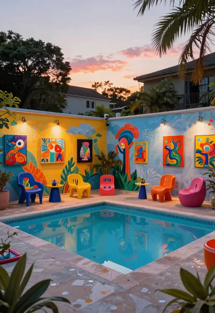 9 Best Rectangle Above Ground Pool Ideas for Modern Homes 9. Artsy Poolside Gallery 0