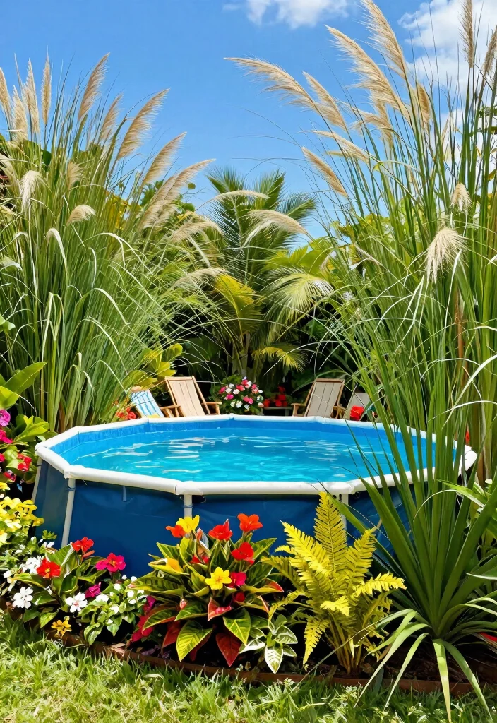9 Cheap Above Ground Pool Deck Ideas That Look Expensive 12 9 Cheap Above Ground Pool Deck Ideas That Look Expensive 2. Lush Greenery Landscaping 0