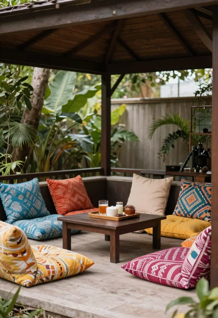 9 Comfortable Gazebo Furniture Ideas for All-Day Lounging 25 9 Comfortable Gazebo Furniture Ideas for All Day Lounging 5. Low Seating for Chill Vibes 0