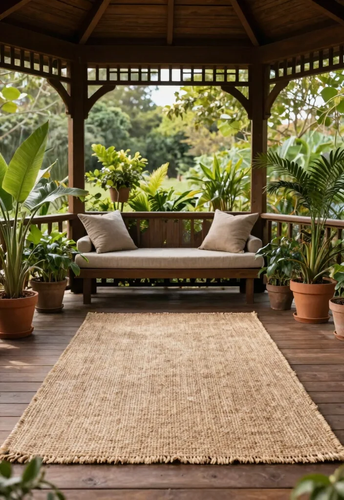 9 Comfortable Gazebo Furniture Ideas for All-Day Lounging 48 9 Comfortable Gazebo Furniture Ideas for All Day Lounging 8. Natural Fiber Rugs 0