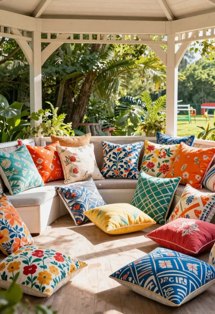 9 Comfortable Gazebo Furniture Ideas for All-Day Lounging 59 9 Comfortable Gazebo Furniture Ideas for All Day Lounging 9. Colorful Outdoor Pillows 0