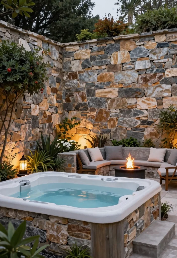 9 Contemporary Hot Tub Enclosure Ideas for Ultimate Backyard Privacy 2. Natural Stone Wall Retreat 0