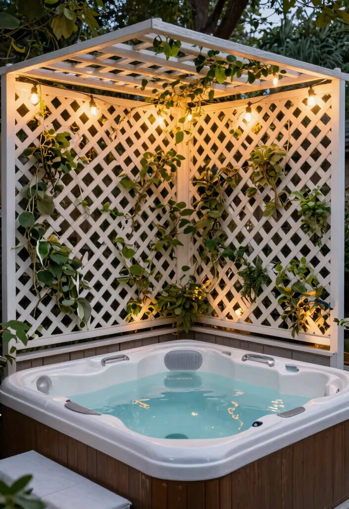 9 Contemporary Hot Tub Enclosure Ideas for Ultimate Backyard Privacy 3. Lattice Privacy Screens 0