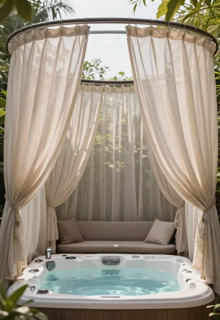 9 Contemporary Hot Tub Enclosure Ideas for Ultimate Backyard Privacy 7. Privacy Curtains 0