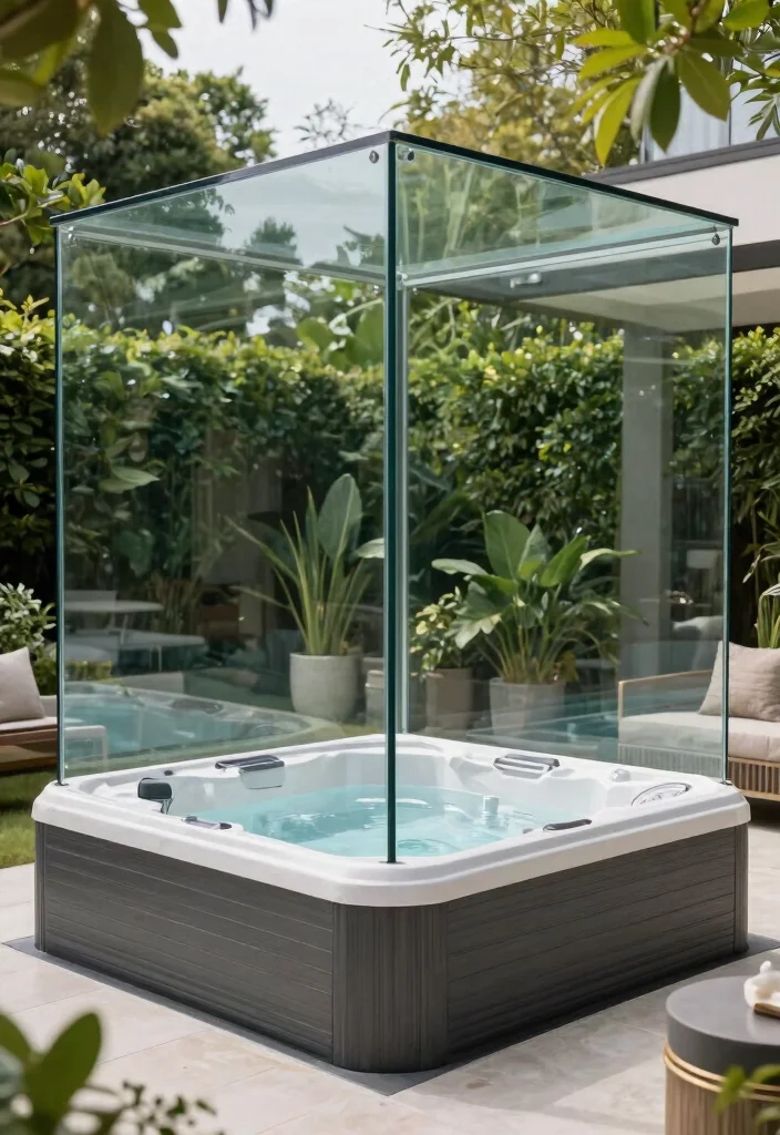 9 Contemporary Hot Tub Enclosure Ideas for Ultimate Backyard Privacy 8. Glass Panels for Modern Elegance 0