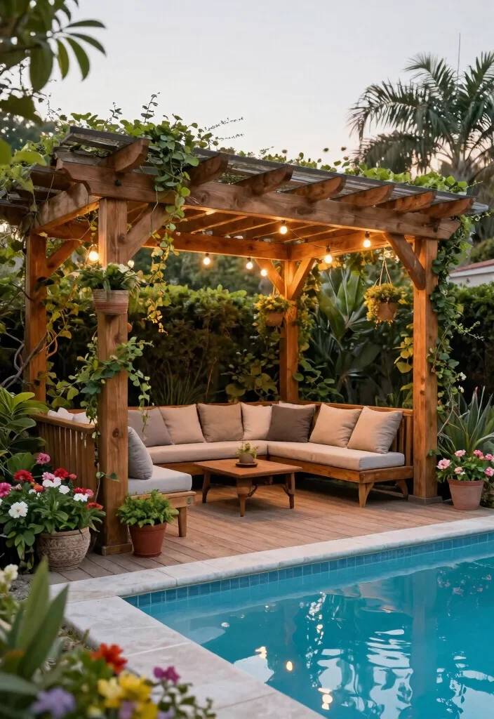 9 Custom Above Ground Pool Deck Designs for Every Budget 3. Pergola Style Decks 0