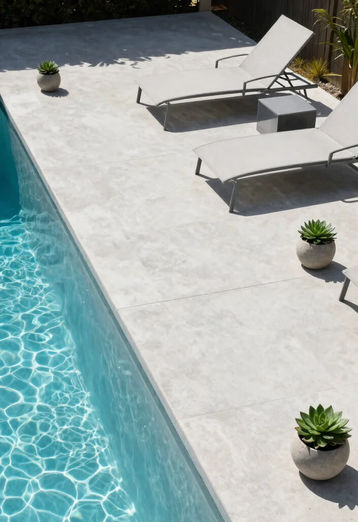 9 Custom Above Ground Pool Deck Designs for Every Budget 5. Minimalist Concrete Decking 0
