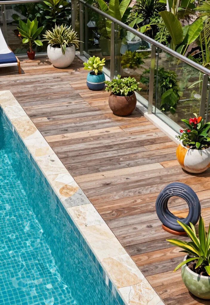 9 Elegant Oval Pool Deck Ideas Above Ground for Superior Style 5. Mixed Media Decking 0