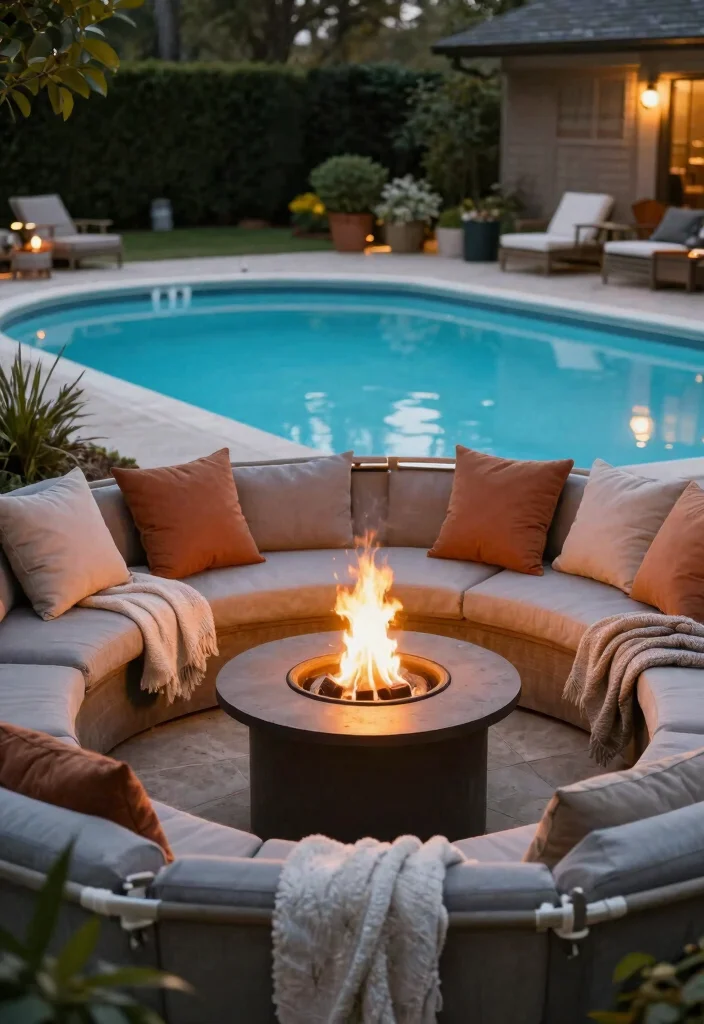 9 Elegant Oval Pool Deck Ideas Above Ground for Superior Style 6. Cozy Fire Pit Zone 0