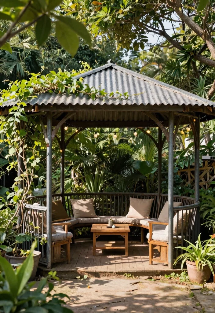 9 Heavy-Duty Metal Gazebo Ideas for Modern Backyards 2 9 Heavy Duty Metal Gazebo Ideas for Modern Backyards 2. Rustic Metal Gazebo with Corrugated Roof 0