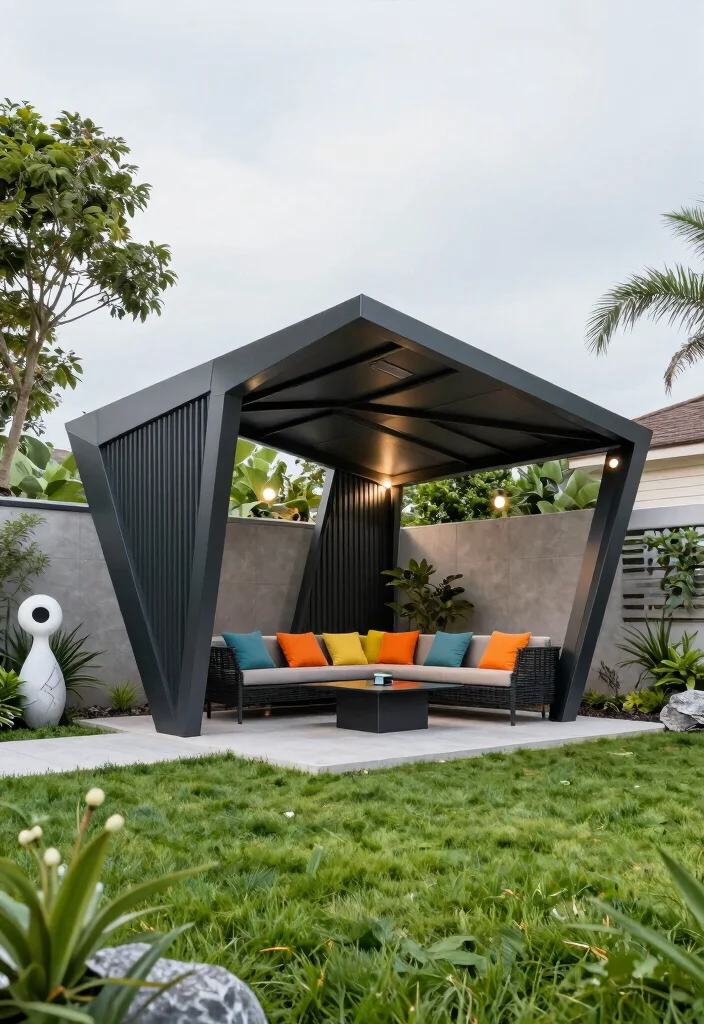 9 Heavy-Duty Metal Gazebo Ideas for Modern Backyards 13 9 Heavy Duty Metal Gazebo Ideas for Modern Backyards 3. Geometric Metal Gazebo 0