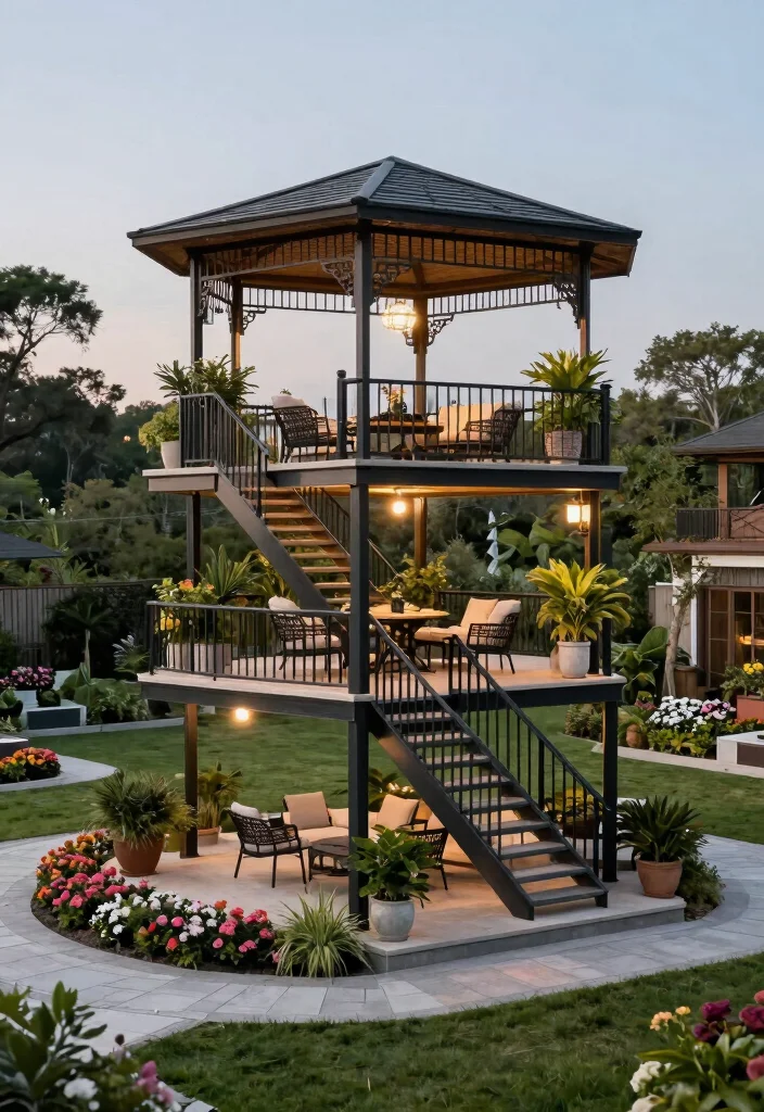 9 Heavy-Duty Metal Gazebo Ideas for Modern Backyards 24 9 Heavy Duty Metal Gazebo Ideas for Modern Backyards 4. Multi Tiered Metal Gazebo 0