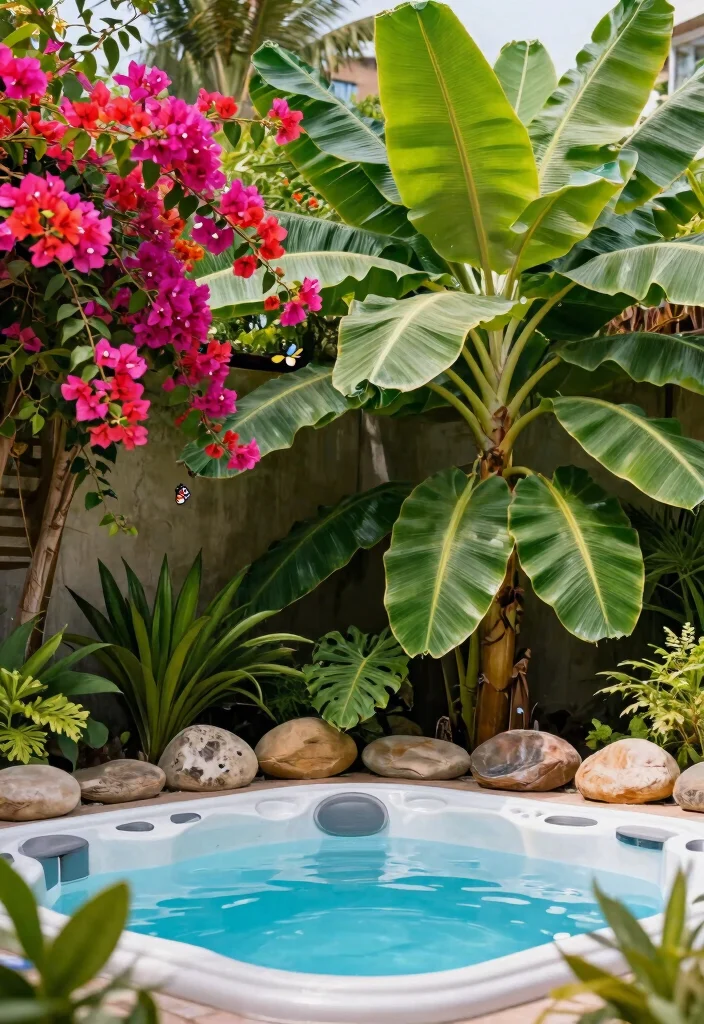 9 Lush Hot Tub Landscaping Ideas for a Tropical Feel 1 9 Lush Hot Tub Landscaping Ideas for a Tropical Feel 1. Tropical Plant Paradise 0