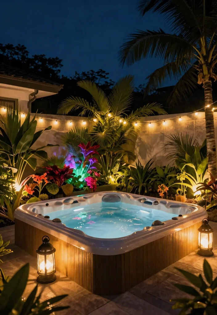 9 Lush Hot Tub Landscaping Ideas for a Tropical Feel 35 9 Lush Hot Tub Landscaping Ideas for a Tropical Feel 5. Tropical Themed Lighting 0