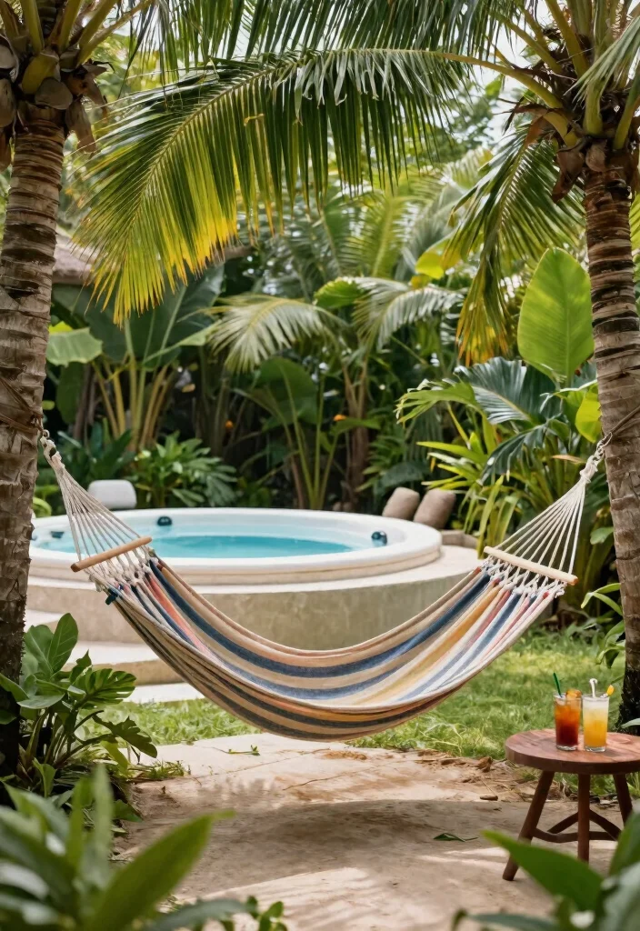 9 Lush Hot Tub Landscaping Ideas for a Tropical Feel 59 9 Lush Hot Tub Landscaping Ideas for a Tropical Feel 9. Relaxation Zones with Hammocks 0