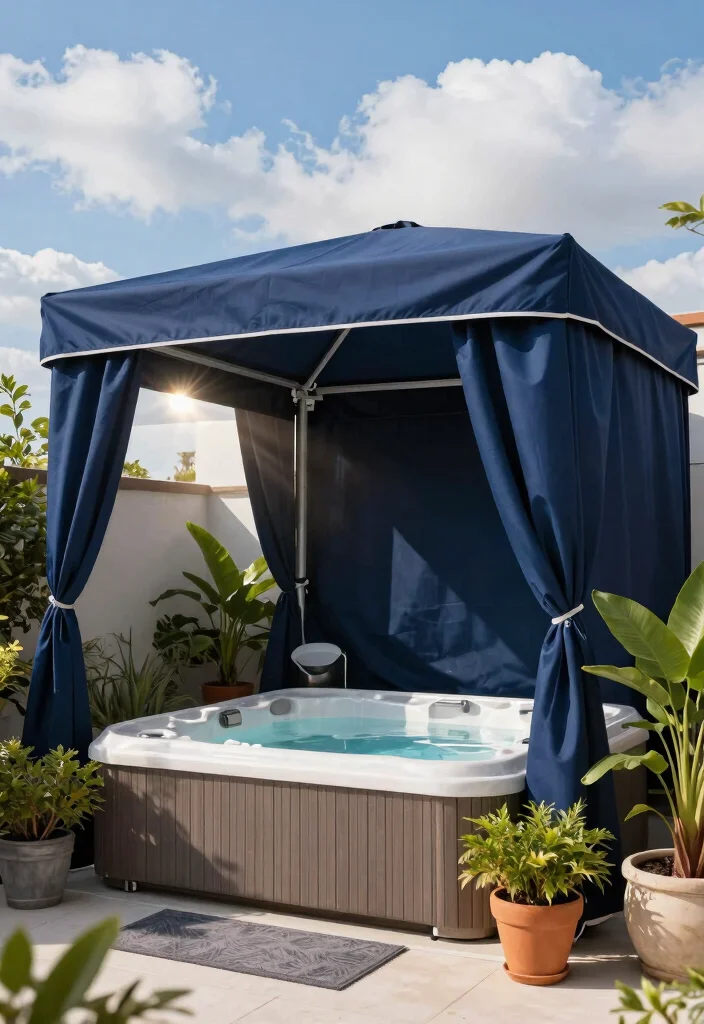 9 Practical Hot Tub Shelter Ideas for Sun Wind 2. Retractable Canopy 0
