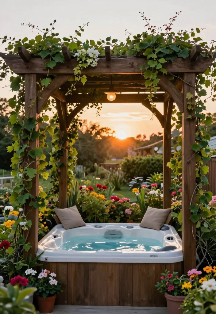 9 Practical Hot Tub Shelter Ideas for Sun Wind 3. Decorative Pergola 0