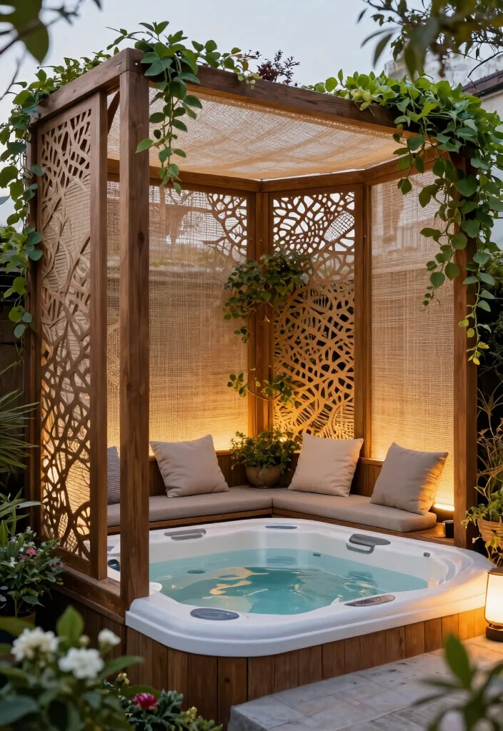 9 Practical Hot Tub Shelter Ideas for Sun Wind 5. Privacy Screens 0