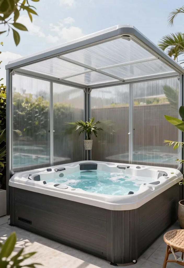 9 Practical Hot Tub Shelter Ideas for Sun Wind 6. Polycarbonate Enclosure 0