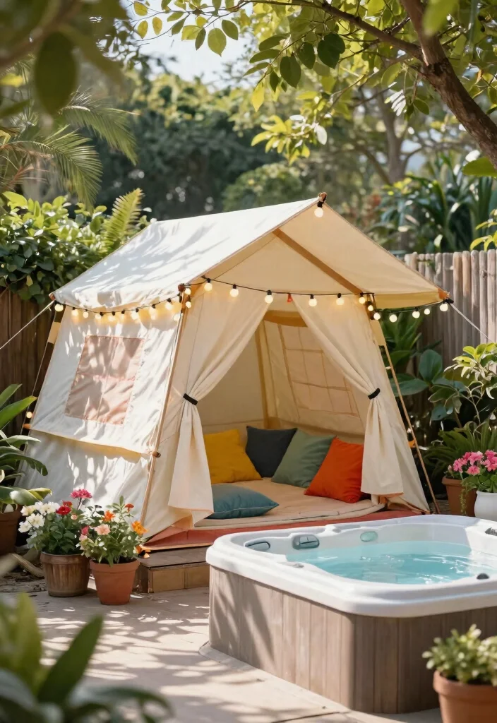9 Practical Hot Tub Shelter Ideas for Sun Wind 7. Canvas Tents 0