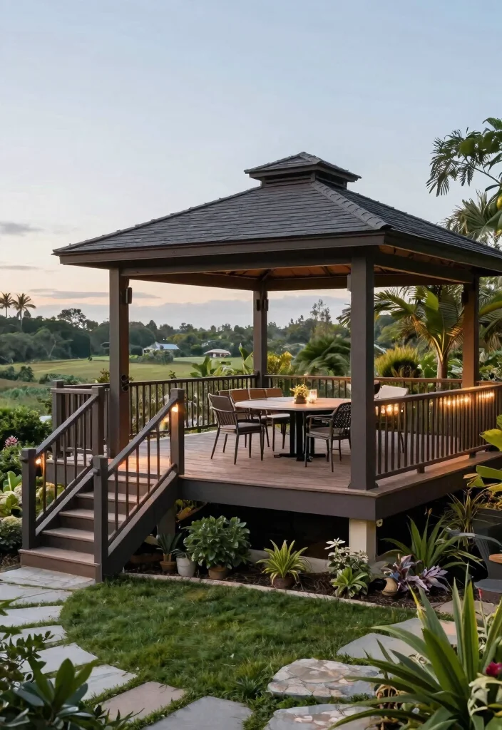 9 Seamless Deck with Gazebo Ideas for Perfect Flow 6. Elevated Deck with a View 0