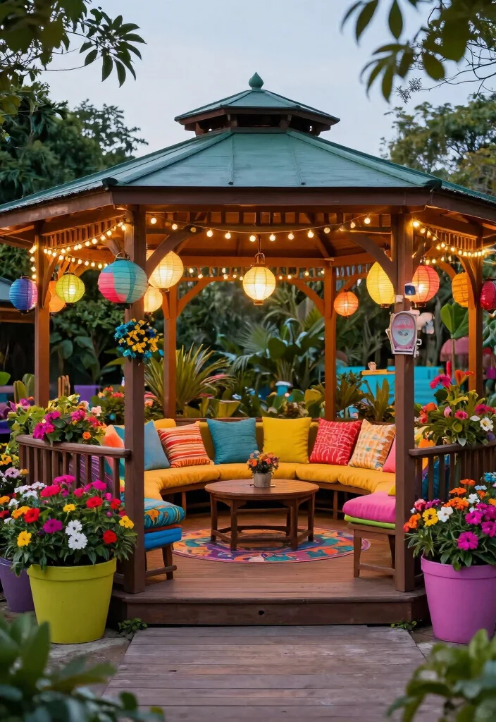 9 Seamless Deck with Gazebo Ideas for Perfect Flow 7. Colorful Accents and Decor 0