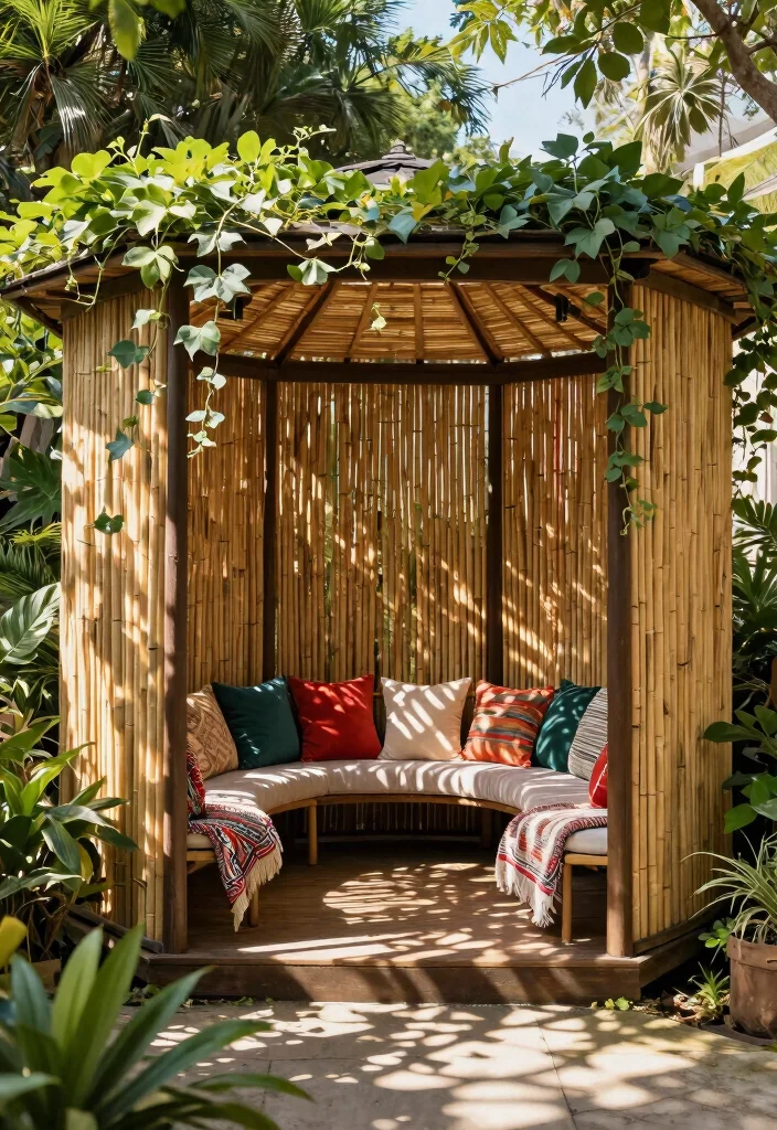 9 Stylish Gazebo Privacy Ideas to Hide from Neighbors 2. Artistic Bamboo Screens 0