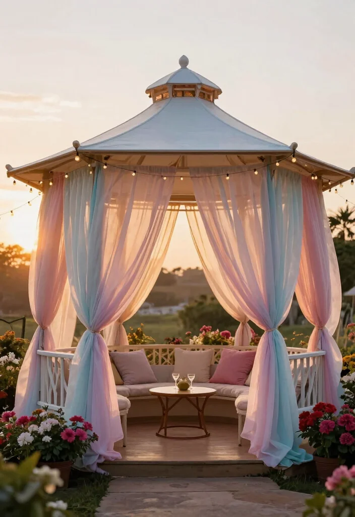 9 Stylish Gazebo Privacy Ideas to Hide from Neighbors 3. Fabric Canopies and Drapes 0
