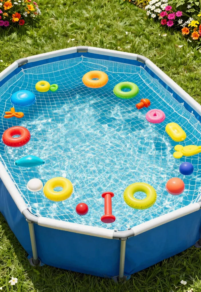 9 Tidy Above Ground Pool Storage Ideas for Floating Toys 4. Over the Pool Storage Nets 0