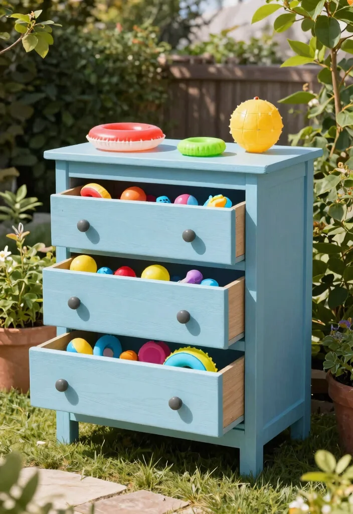 9 Tidy Above Ground Pool Storage Ideas for Floating Toys 9. Repurposed Furniture 0