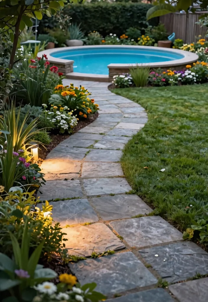 Cheap Above Ground Pool Ideas on a Budget: Landscaping Secrets 35 Cheap Above Ground Pool Ideas on a Budget Landscaping Secrets 5. Design a Stone Pathway 0