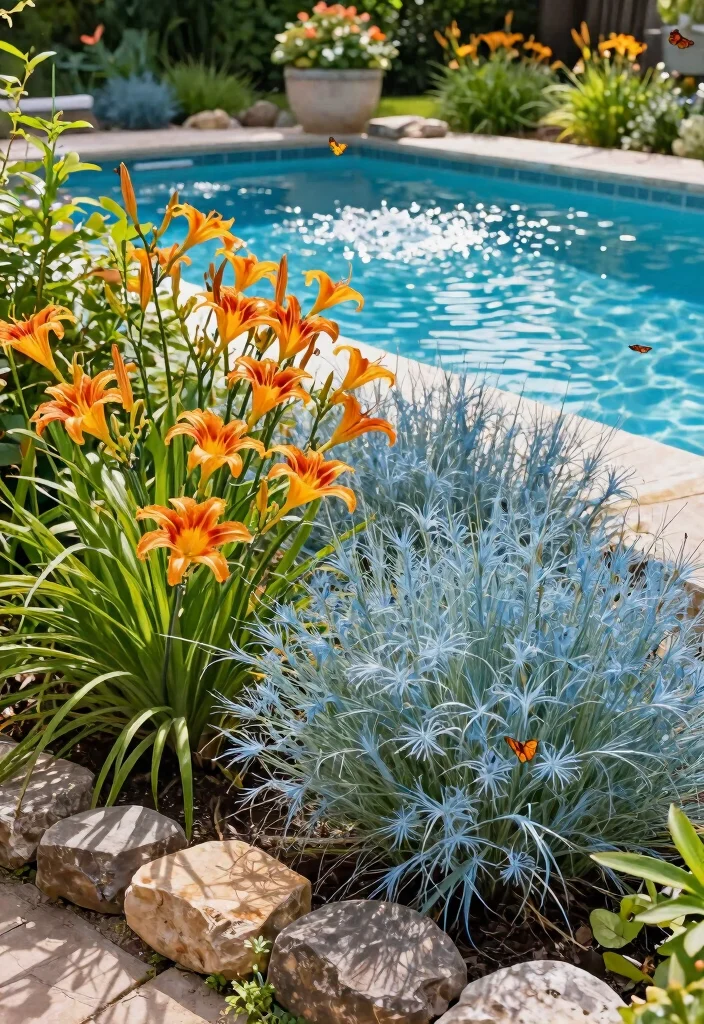 Cozy Above Ground Pool Patio Ideas for Ultimate Relaxation 12 Cozy Above Ground Pool Patio Ideas for Ultimate Relaxation 2. Poolside Landscaping with Native Plants 0