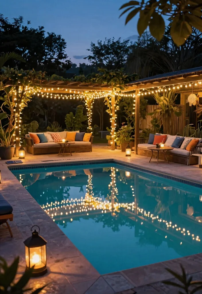 Cozy Above Ground Pool Patio Ideas for Ultimate Relaxation 49 Cozy Above Ground Pool Patio Ideas for Ultimate Relaxation 9. String Lights and Ambient Lighting 0