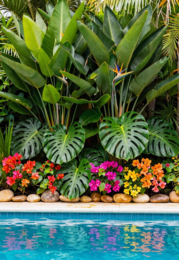 Lush Above Ground Pool Landscape Ideas to Hide the Walls 1. Tropical Plant Borders 0