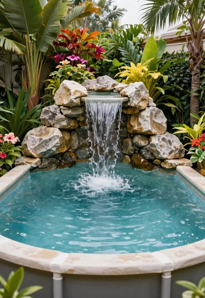 Lush Above Ground Pool Landscape Ideas to Hide the Walls 4. Water Features 0