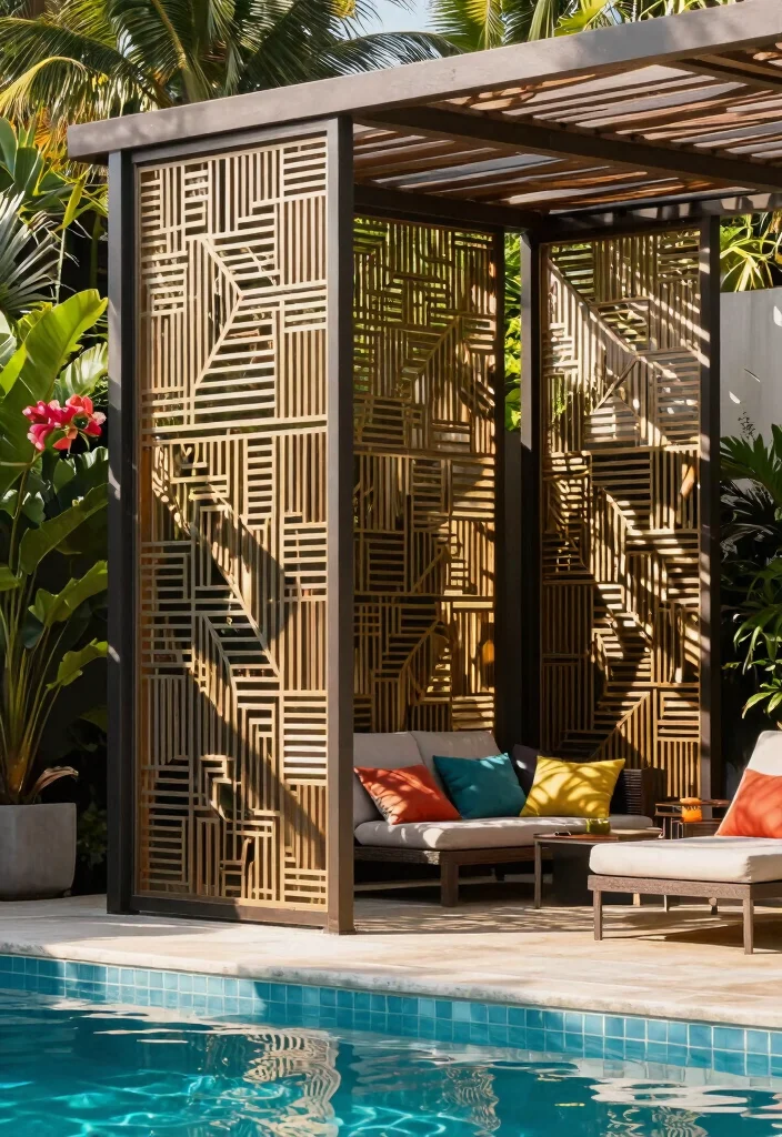 Lush Above Ground Pool Landscape Ideas to Hide the Walls 5. Decorative Privacy Screens 0