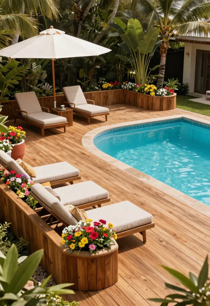 Lush Above Ground Pool Landscape Ideas to Hide the Walls 6. Poolside Decking 0