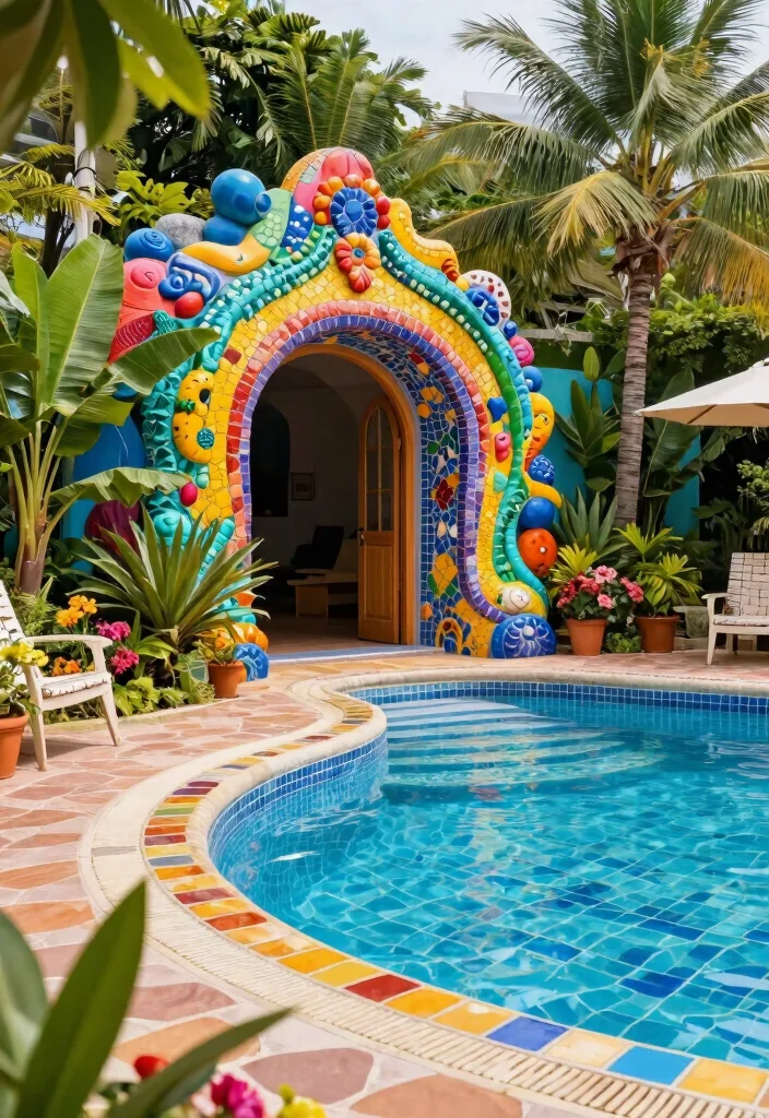 Lush Above Ground Pool Landscape Ideas to Hide the Walls 8. Artistic Additions 0