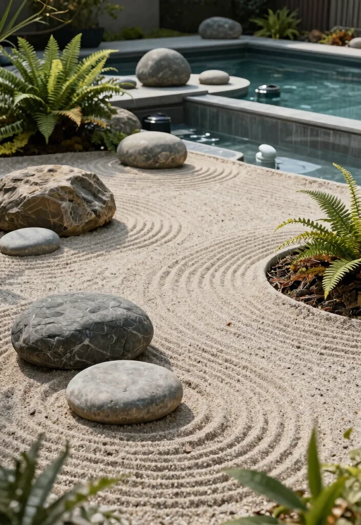 Lush Above Ground Pool Landscape Ideas to Hide the Walls 9. Zen Garden Elements 0