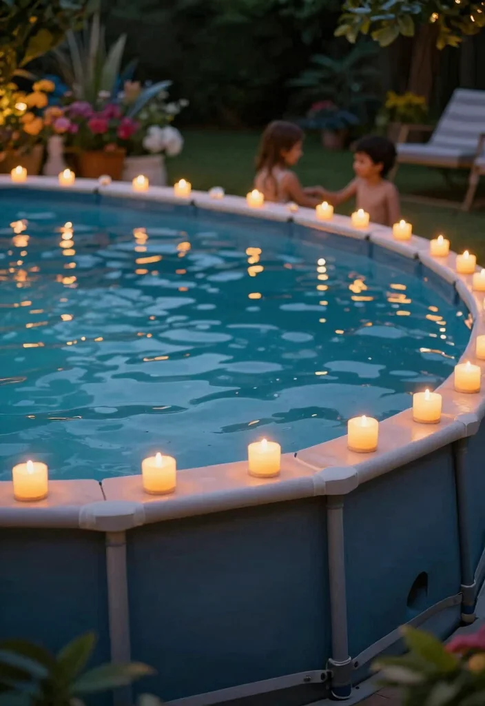 Magical Above Ground Pool Lighting Ideas for Night Swims 10. Candlelit Pool Edging 0